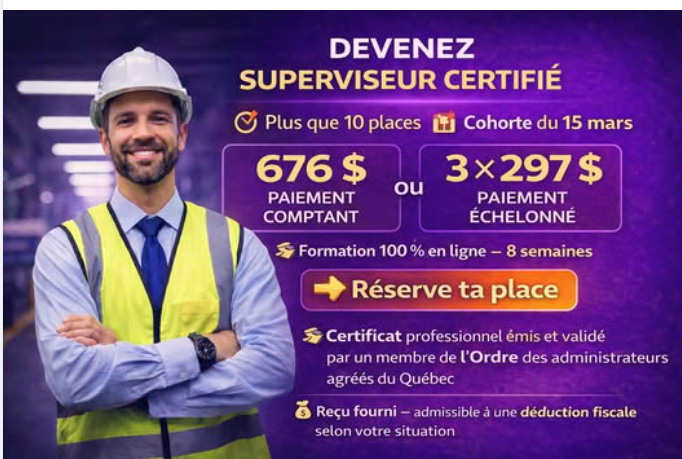 Devenez superviseur certifié au Québec Canada, par Urgence SST Inc Québec